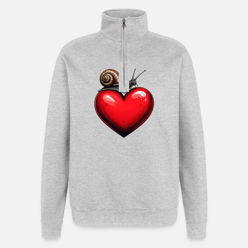 Schnecke auf einem Herz - Quarter-Zip-Sweatshirt - Grau meliert