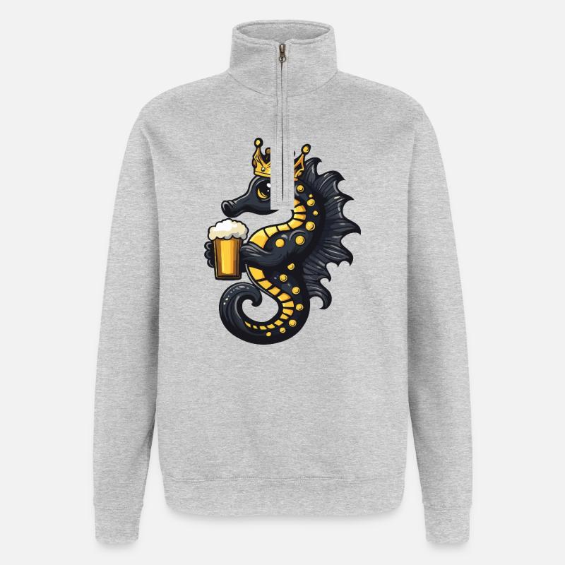 Seepferd Bier König - Quarter-Zip-Sweatshirt - Grau meliert