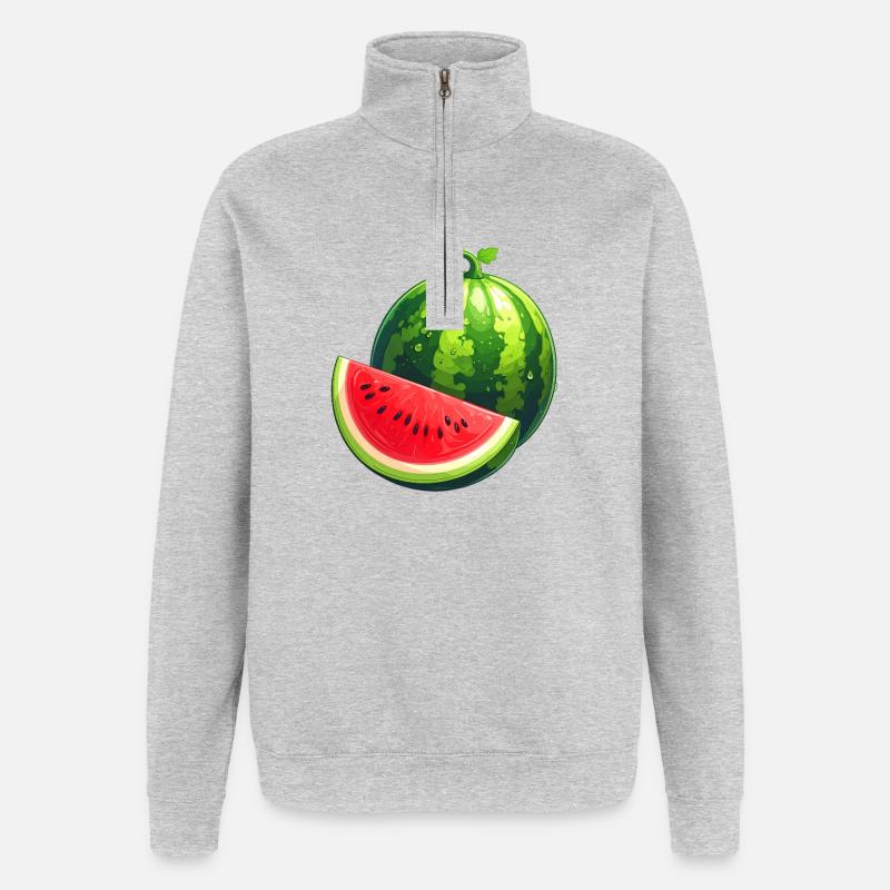 Pastèque - Sweat à zip 1/4 - gris chiné