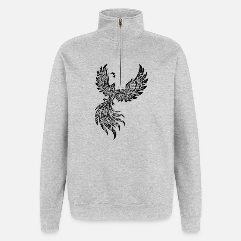 Schwarzer Phönix Ornament-Design - Quarter-Zip-Sweatshirt - Grau meliert