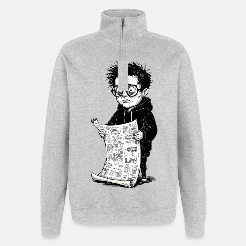 Garçon triste lisant journal noirblanc - Sweat à zip 1/4 - gris chiné