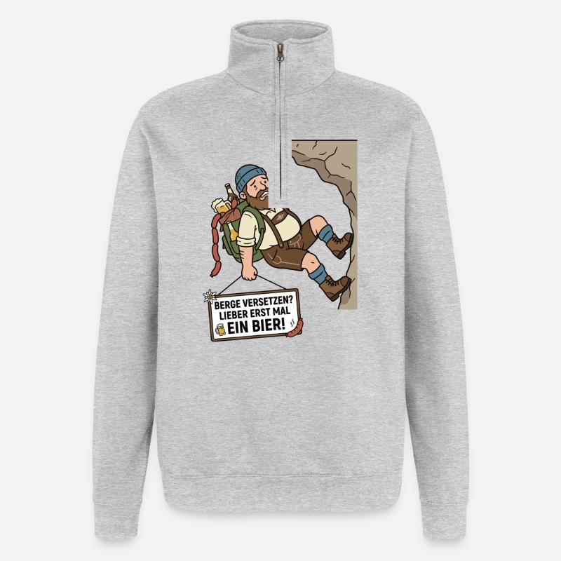 Berge versetzen Bier Humor - Quarter-Zip-Sweatshirt - Grau meliert