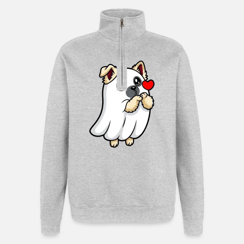 Eurasier | Puppy Geist Ghost | Kawaii - Quarter-Zip-Sweatshirt - Grau meliert