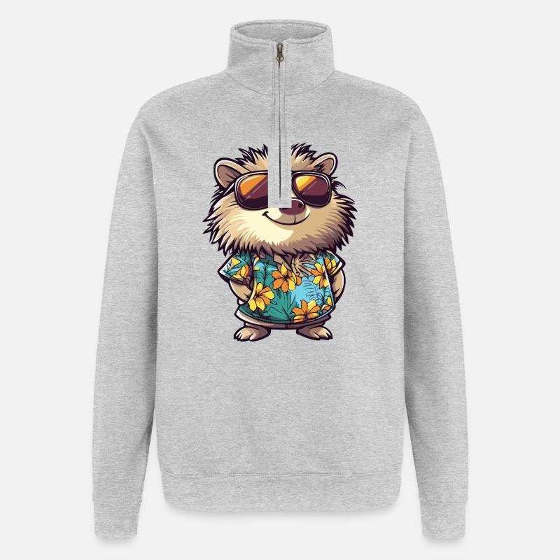 Igel Comic Urlaub - Quarter-Zip-Sweatshirt - Grau meliert