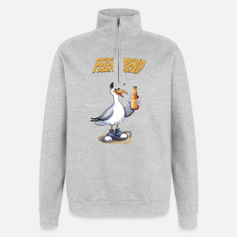 Feierabend Möwe Bierlustiger Spruch - Quarter-Zip-Sweatshirt - Grau meliert