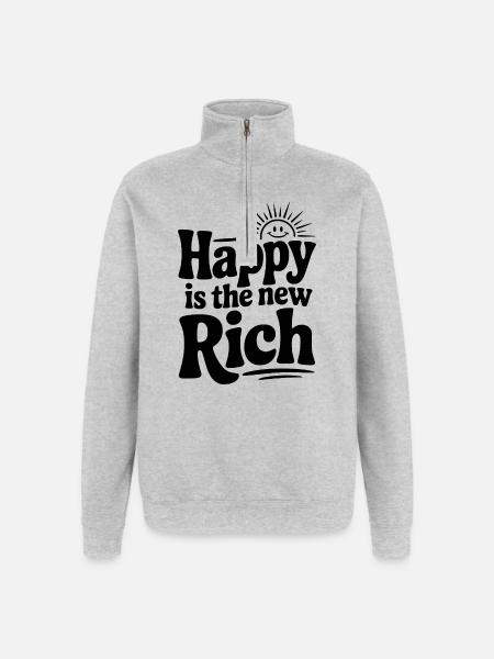 Happy is The New Rich - Quarter-Zip Sweatshirt - heather grey
