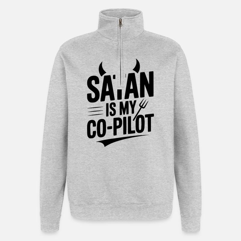 Satan ist mein Co-Pilot - Quarter-Zip-Sweatshirt - Grau meliert