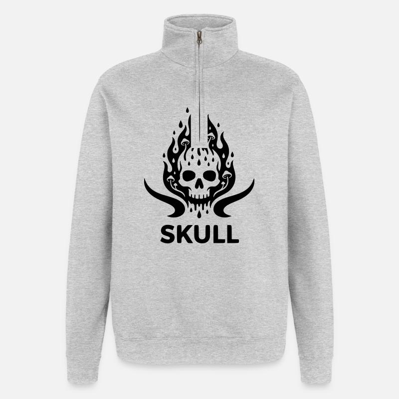 Schädel - Quarter-Zip-Sweatshirt - Grau meliert