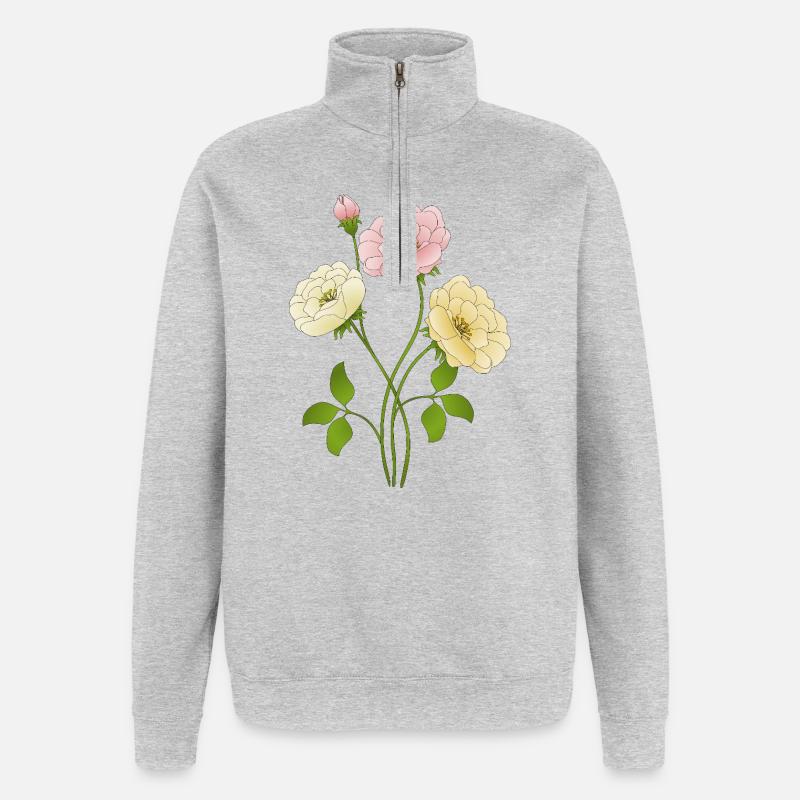 Fleur - Sweat à zip 1/4 - gris chiné