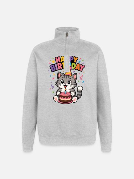 Happy Birthday cat - Quarter-Zip-Sweatshirt - Grau meliert