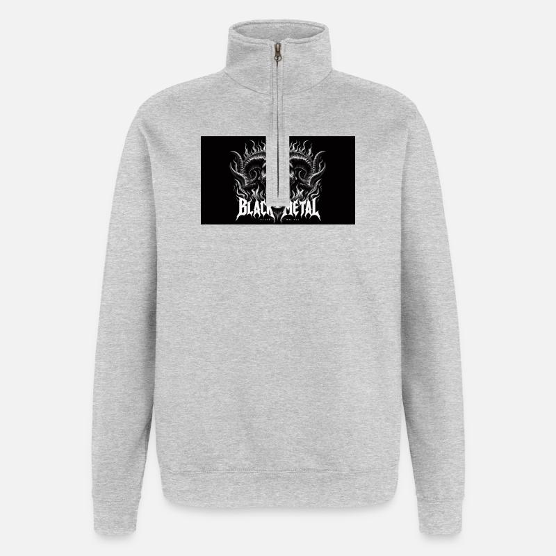 Motif Feu de Crâne Métal Noir - Sweat à zip 1/4 - gris chiné