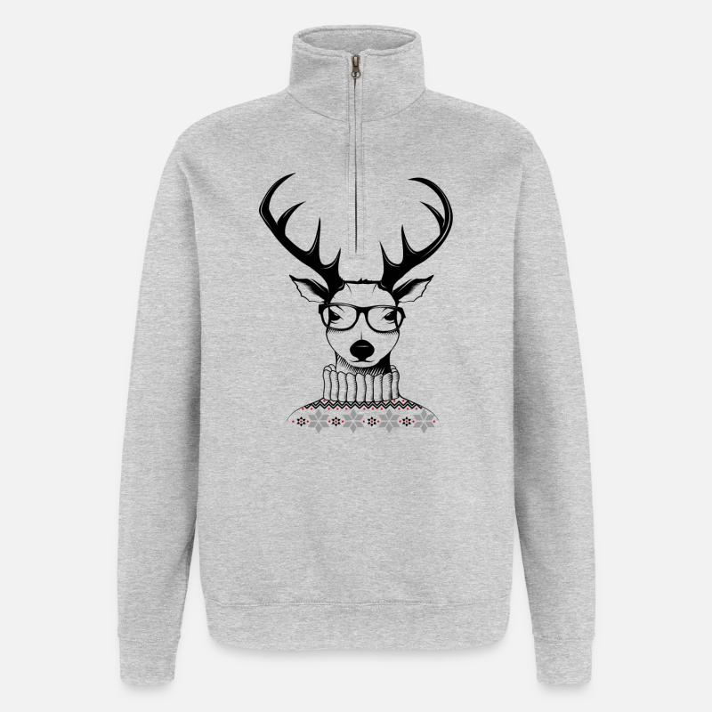 Hipster Hirsch - Quarter-Zip-Sweatshirt - Grau meliert