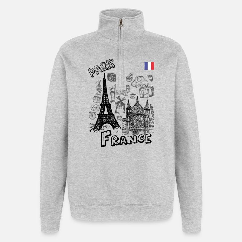 Pariser Doodle-Lebens-Skizze - Quarter-Zip-Sweatshirt - Grau meliert
