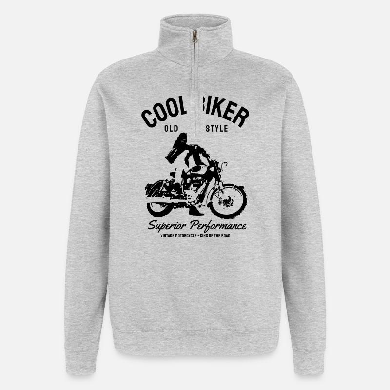 Biker design moto - Sweat à zip 1/4 - gris chiné