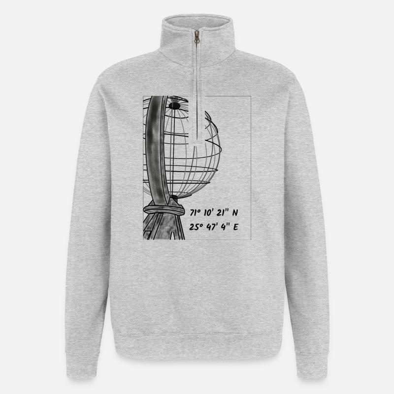 Die Weltkugel am Nordkap - Quarter-Zip-Sweatshirt - Grau meliert