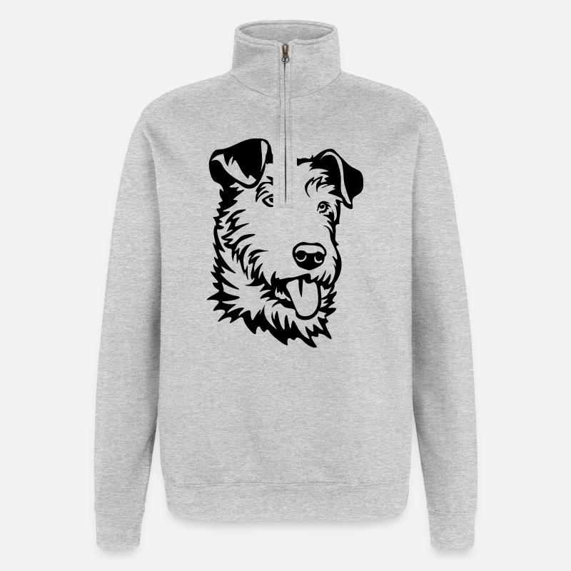 Tête de terrier irlandais - Sweat à zip 1/4 - gris chiné
