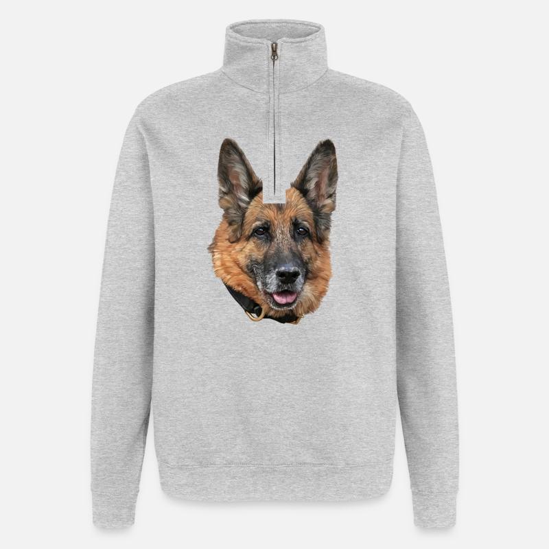 Schäferhund - Quarter-Zip-Sweatshirt - Grau meliert