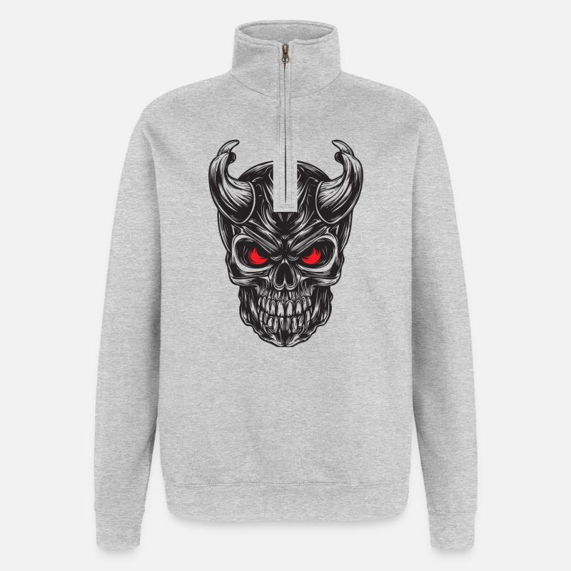 Schädel - Quarter-Zip-Sweatshirt - Grau meliert