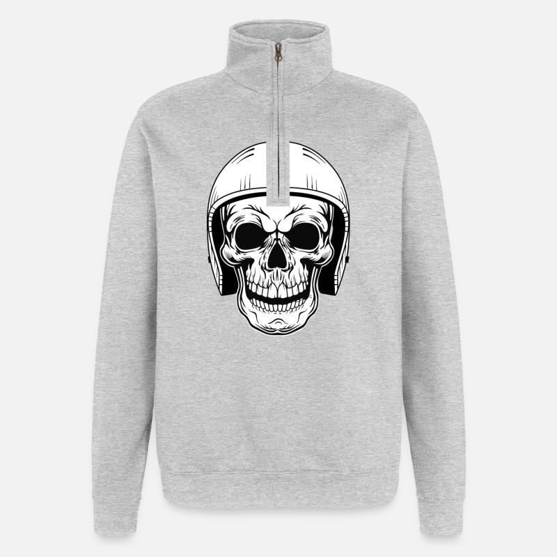 BIKER SKULL - Quarter-Zip Sweatshirt - heather grey