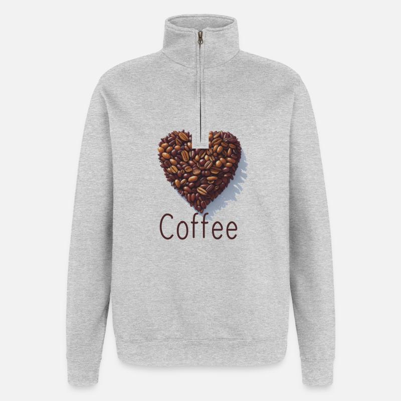 ich liebe Kaffee - Quarter-Zip-Sweatshirt - Grau meliert