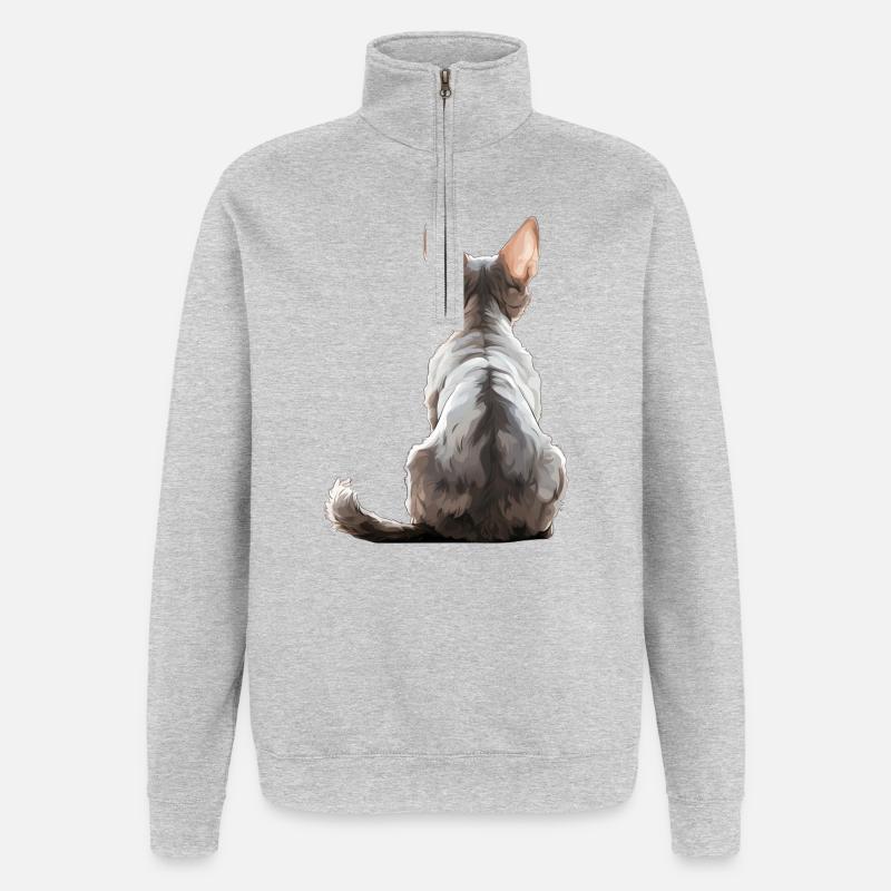 Devon Rex Cat - Quarter-Zip Sweatshirt - heather grey