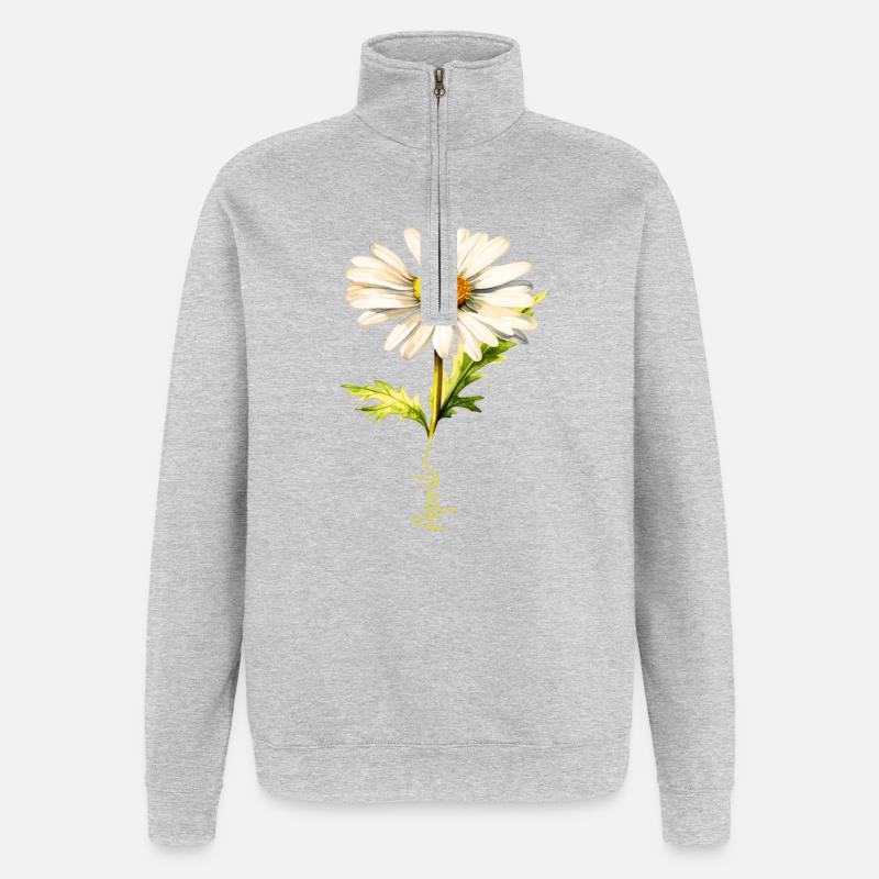 Frühlings-Gänseblümchen mit April-Schriftzug - Quarter-Zip-Sweatshirt - Grau meliert