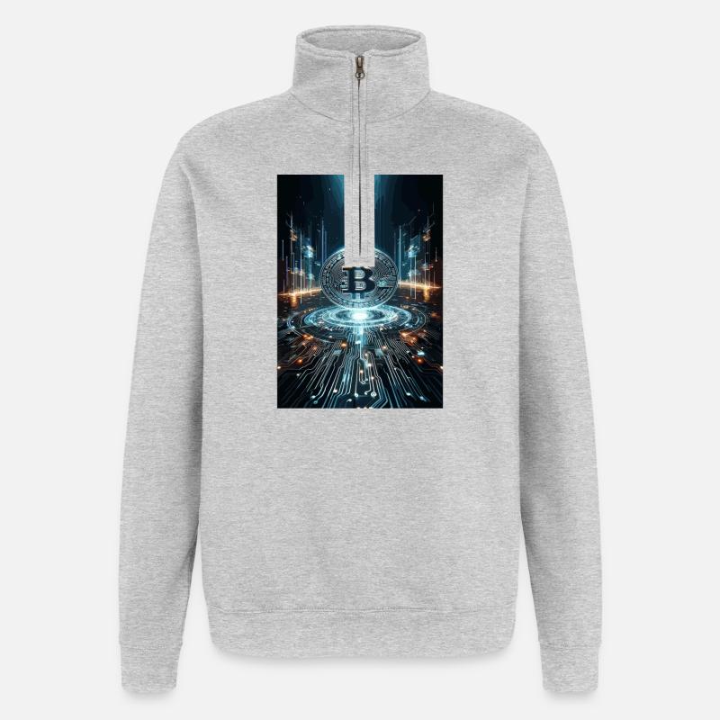 Futuristisches Bitcoin Digital Artwork - Quarter-Zip-Sweatshirt - Grau meliert