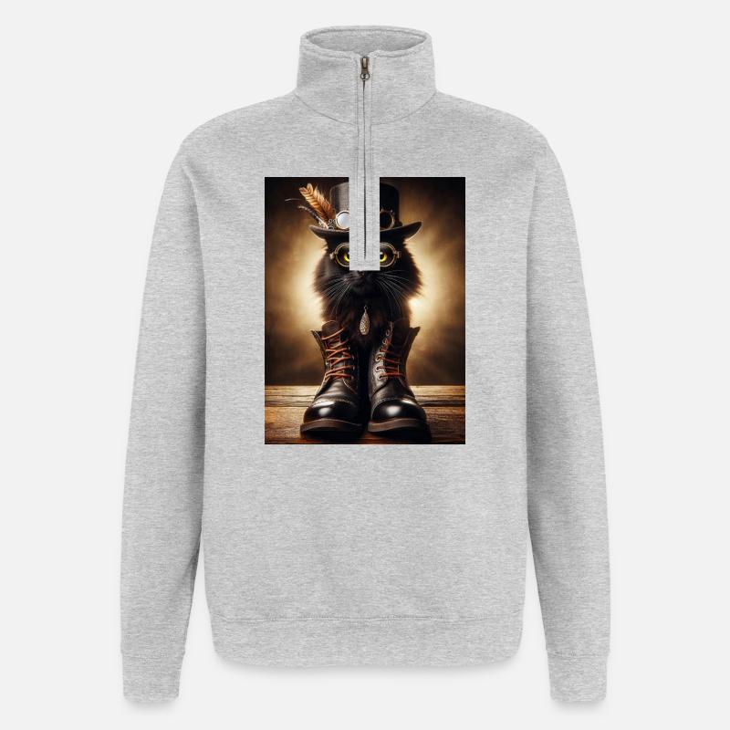 Chat noir Steampunk avec accessoires élégants - Sweat à zip 1/4 - gris chiné