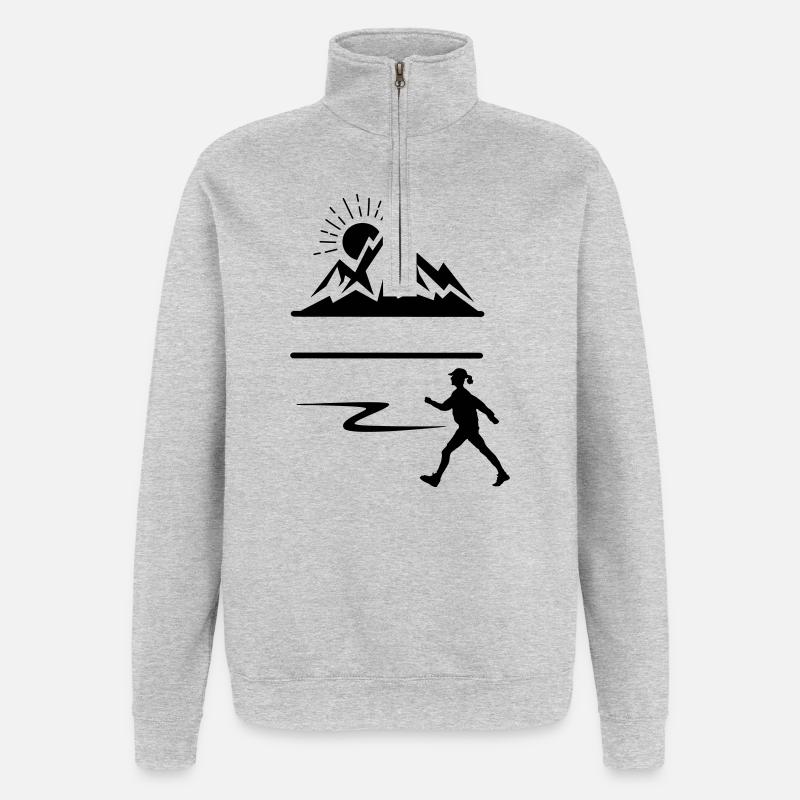 Wandererin Berge Banner - Quarter-Zip-Sweatshirt - Grau meliert
