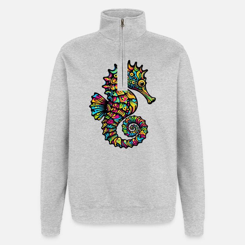 Seepferdchen - Quarter-Zip-Sweatshirt - Grau meliert