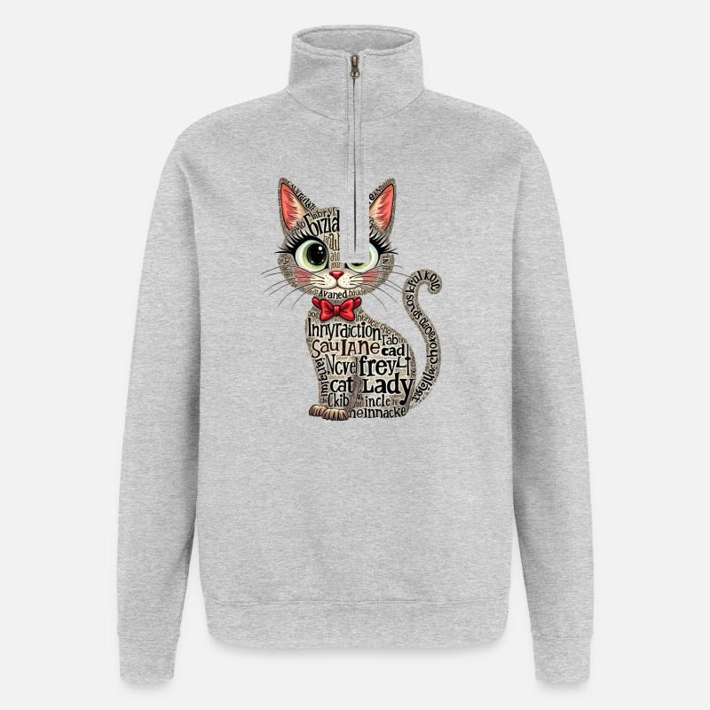 KATZENDAME, TEXTKUNST, TYPOGRAFIE - Quarter-Zip-Sweatshirt - Grau meliert