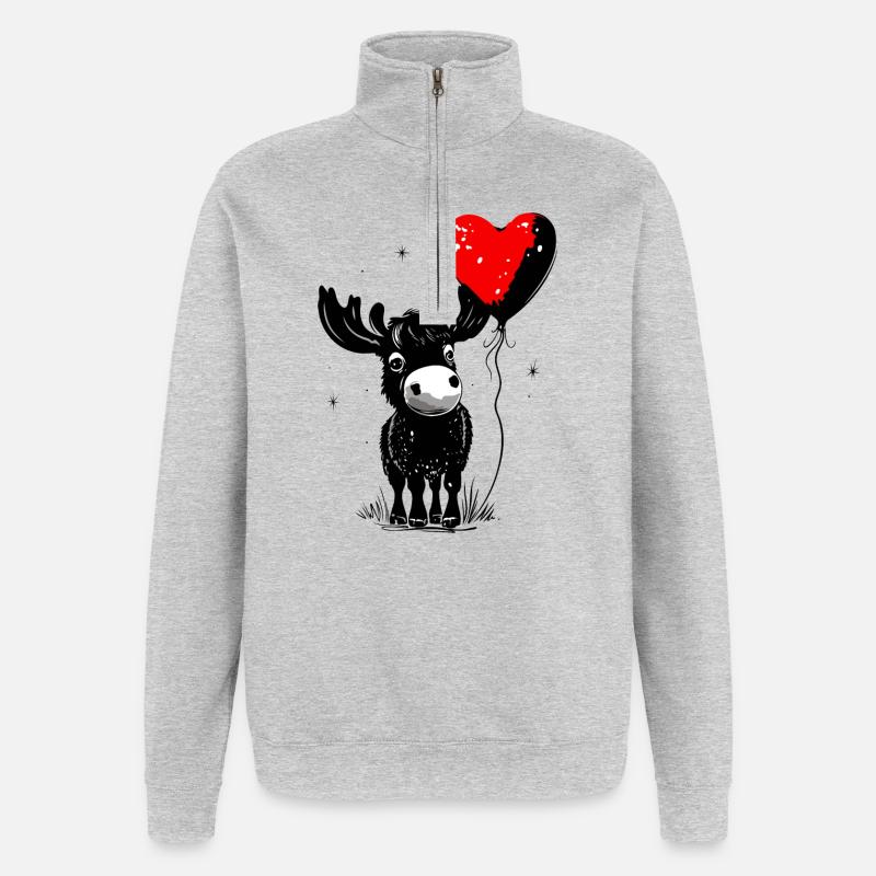 Elch mit Herz Luftballon - Heartful Creatures - Quarter-Zip-Sweatshirt - Grau meliert