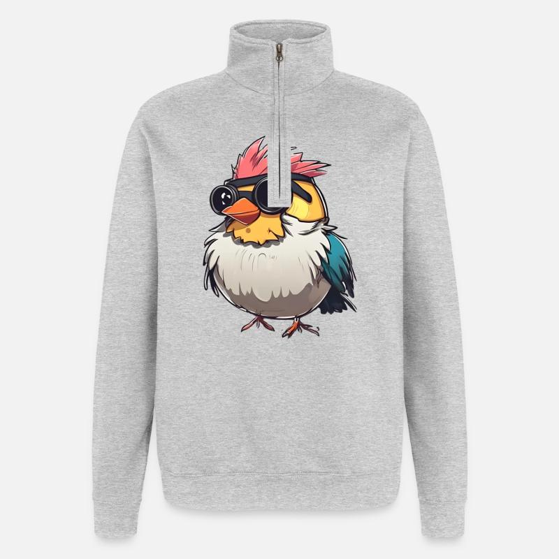 Bunte Techno-Vogel-Illustration - Quarter-Zip-Sweatshirt - Grau meliert