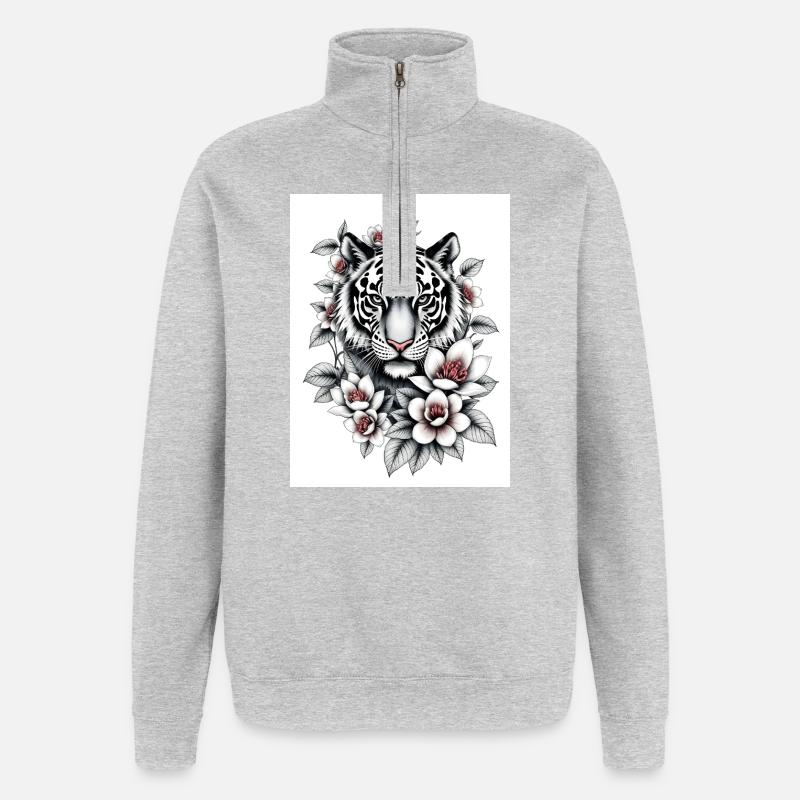 The Tiger never sleeps - Quarter-Zip-Sweatshirt - Grau meliert