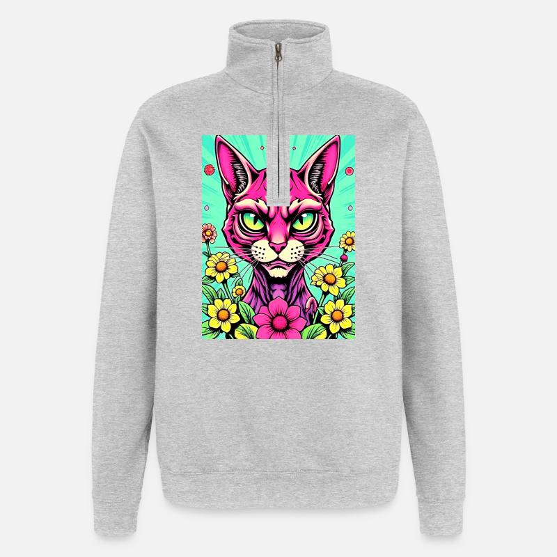 Pop-Katze 1 - Quarter-Zip-Sweatshirt - Grau meliert