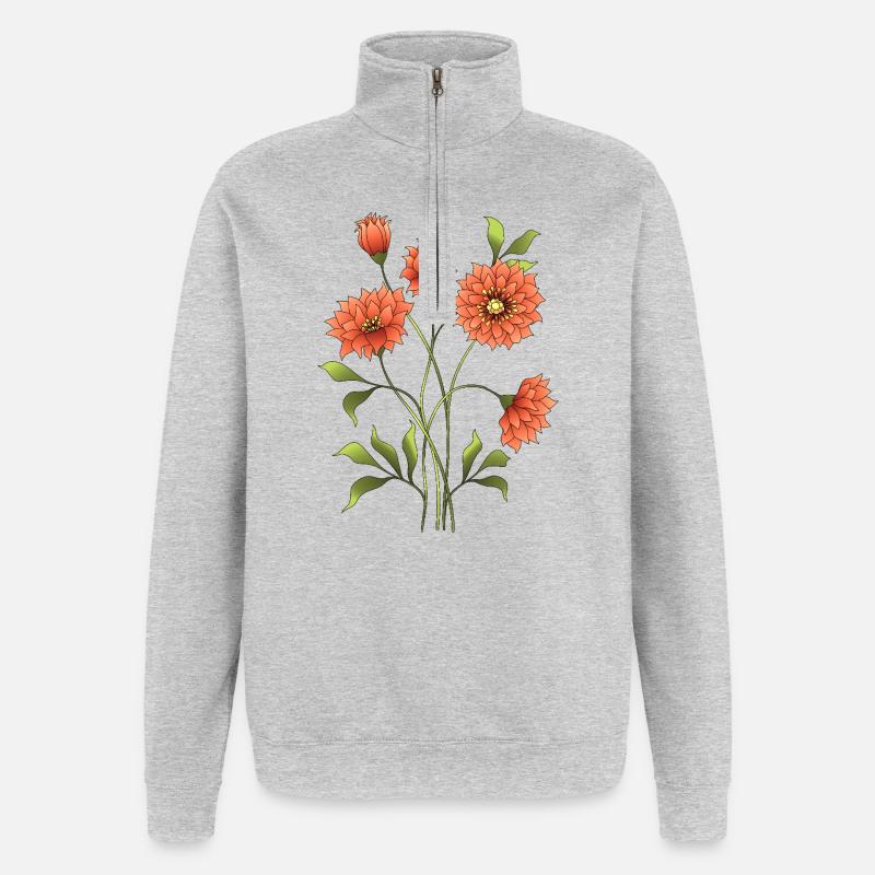 Fleur - Sweat à zip 1/4 - gris chiné