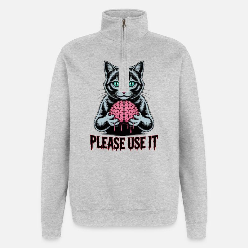 Zombie-Katze, bitte benutzen Sie sie - Quarter-Zip-Sweatshirt - Grau meliert