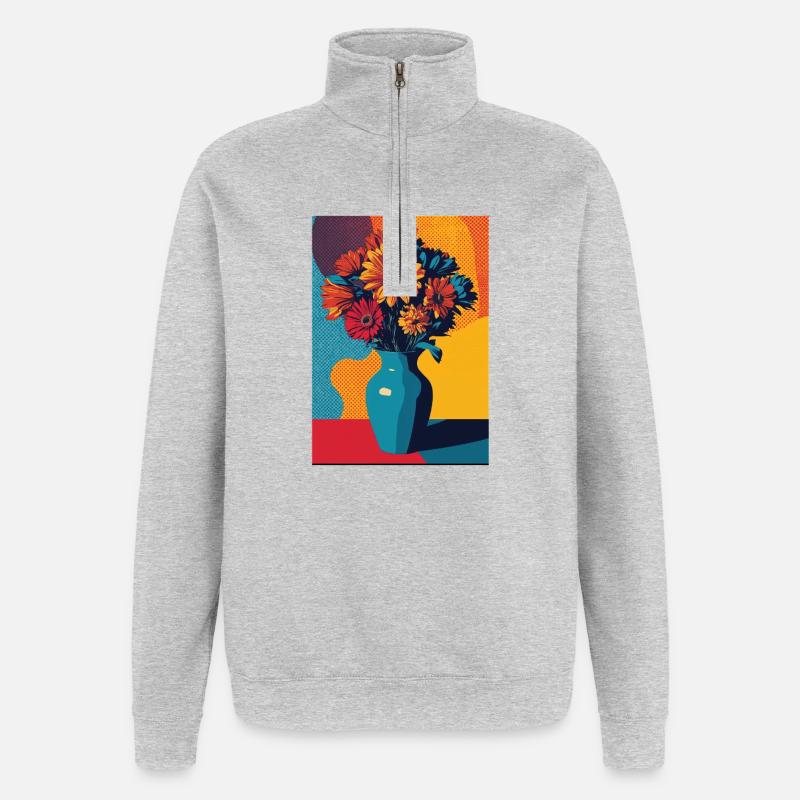 Bouquet de fleurs Pop Art - Sweat à zip 1/4 - gris chiné