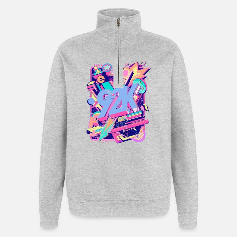 Neon 90er Retro Teaser Y2K - Quarter-Zip-Sweatshirt - Grau meliert