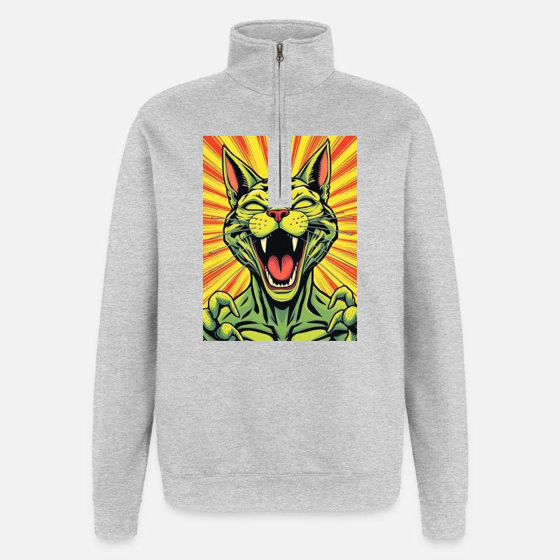 Lachende Katze Comicdruck - Quarter-Zip-Sweatshirt - Grau meliert