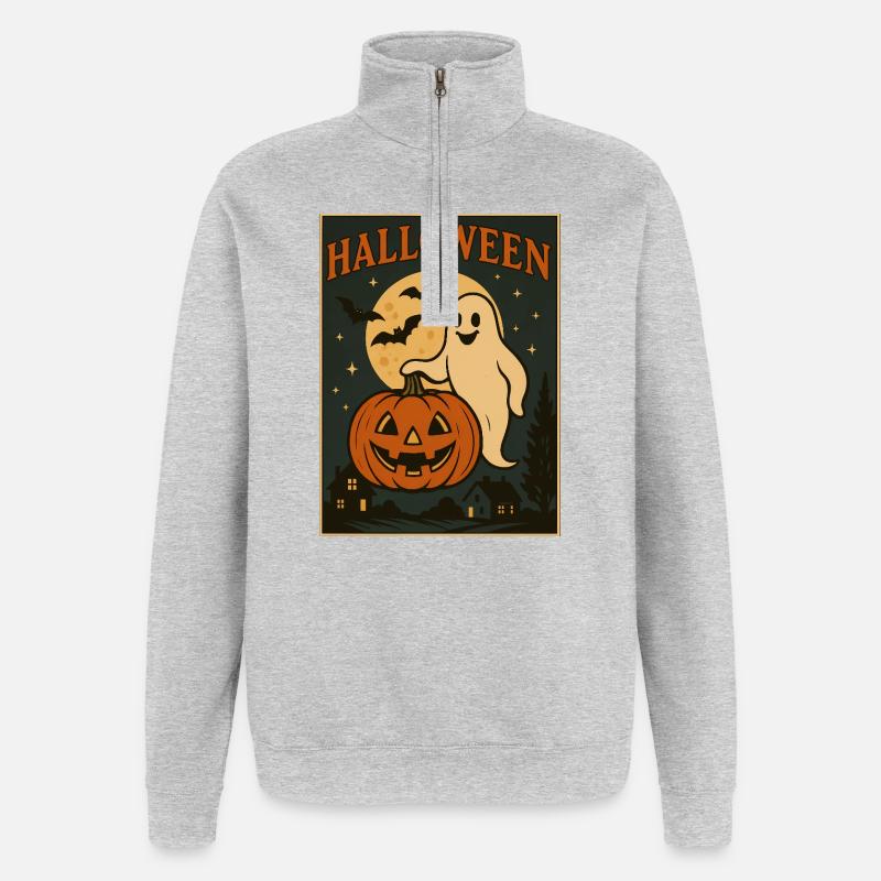 Halloween Geist mit Kürbis - Quarter-Zip-Sweatshirt - Grau meliert