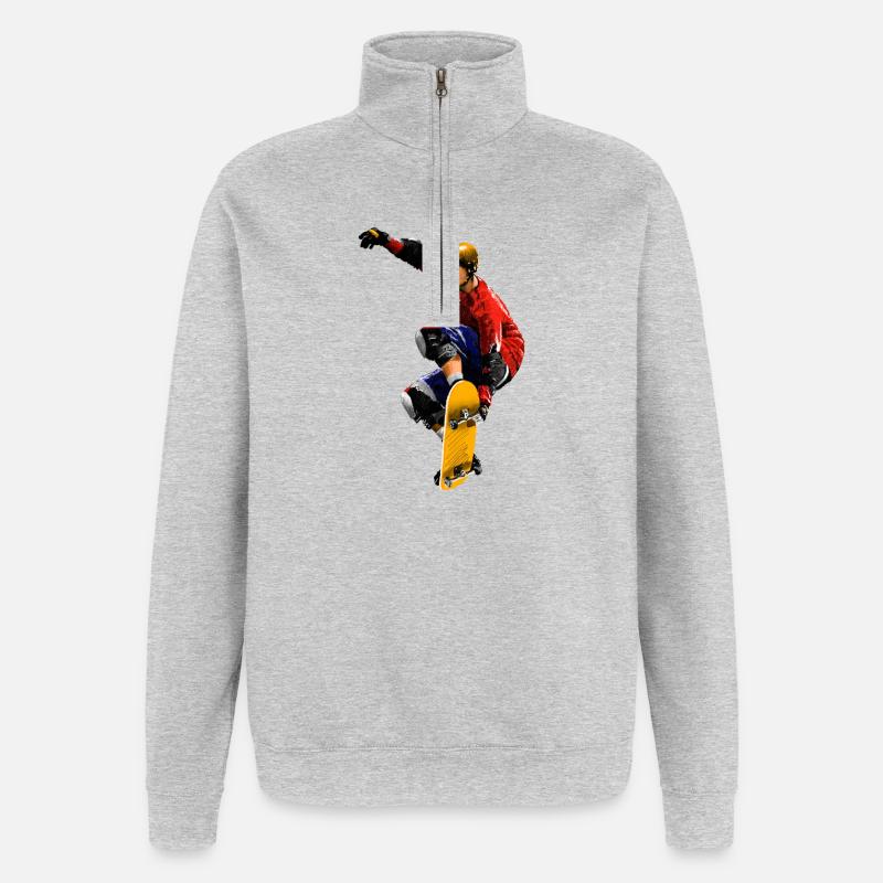 Skater Action Yellow Board Artwork - Sweat à zip 1/4 - gris chiné