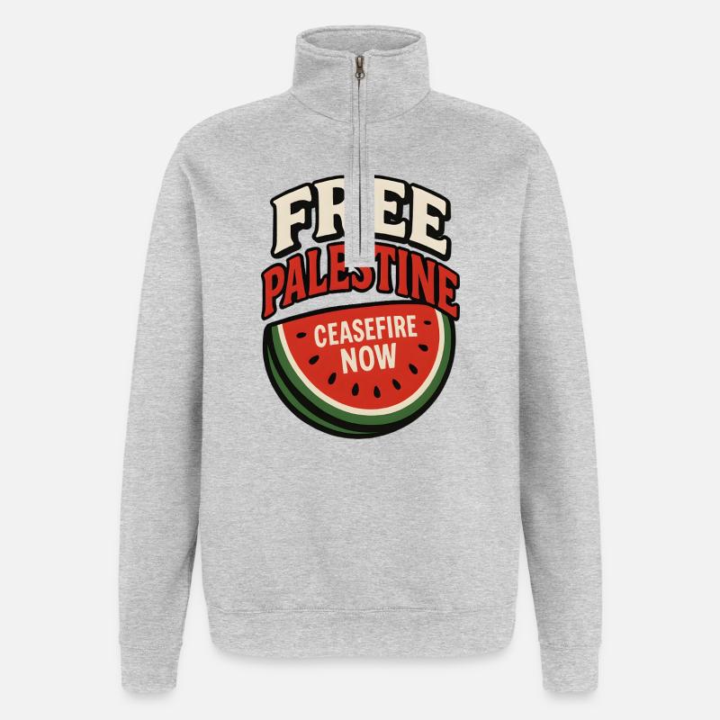 Paix Palestine Cessez le Feu Pastèque - Sweat à zip 1/4 - gris chiné