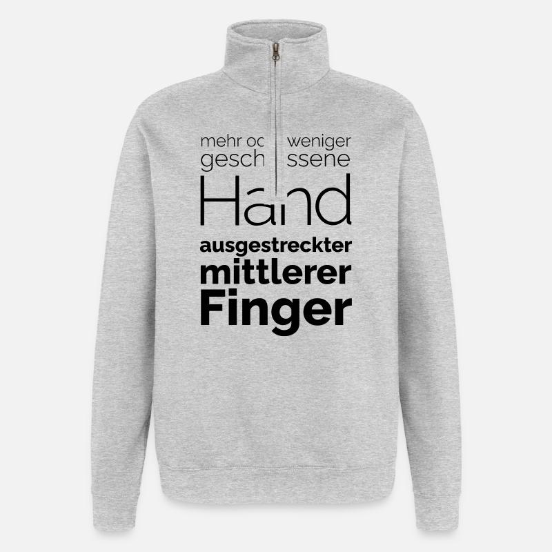 Mittlerer Finger - Quarter-Zip-Sweatshirt - Grau meliert