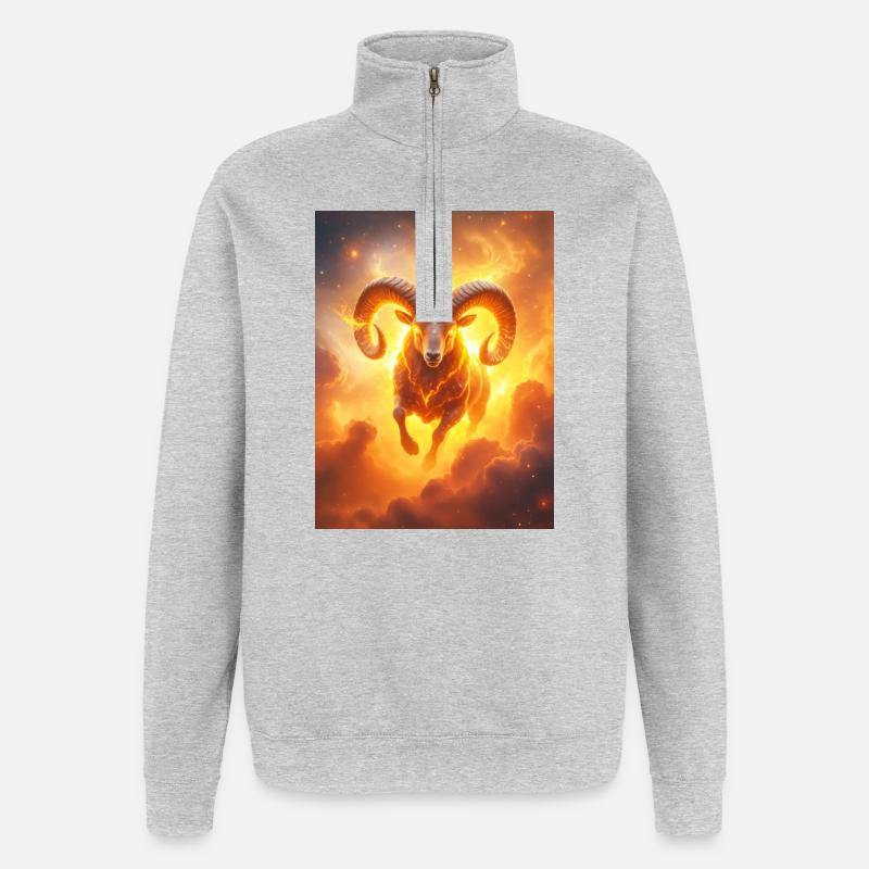 Fiery celestial ram igniting creation’s  - Quarter-Zip Sweatshirt - heather grey