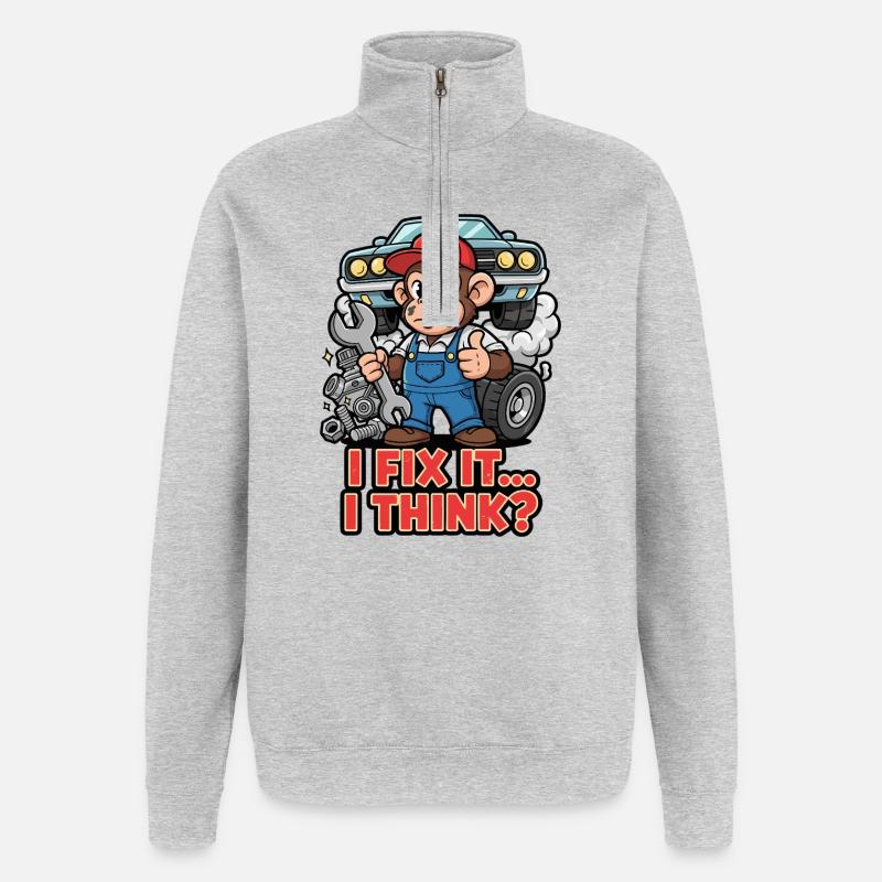 Affe Mechaniker – I Fix It - Quarter-Zip-Sweatshirt - Grau meliert