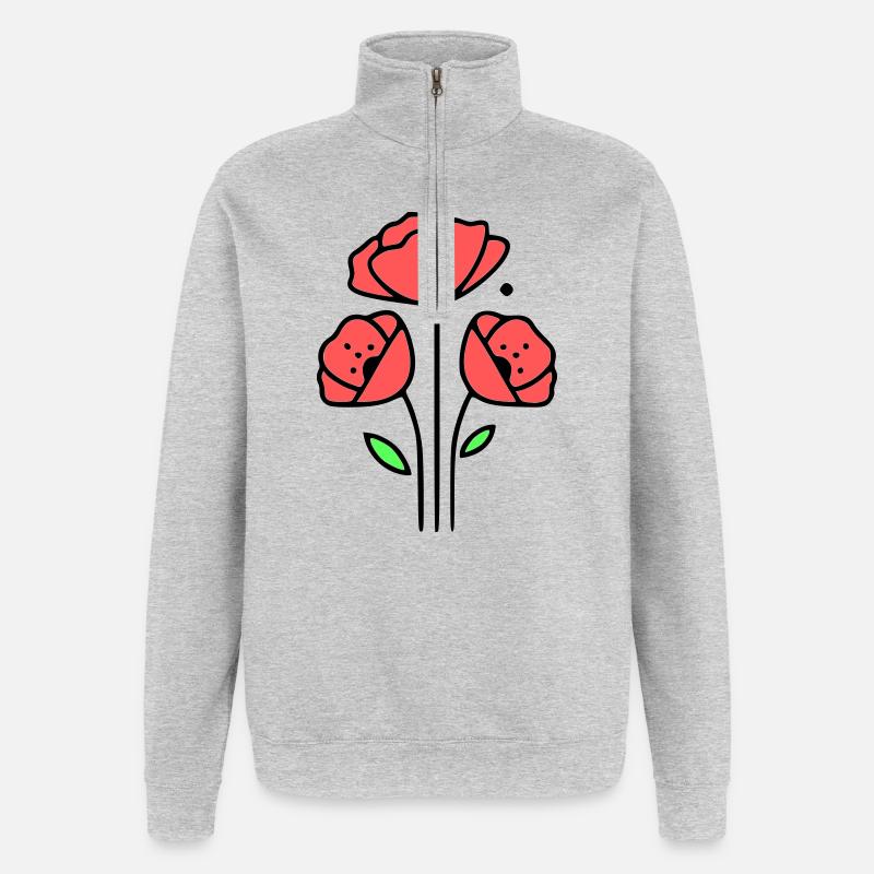 mohnblume-mohnblumen-minimalistisch-line-art-1 - Quarter-Zip-Sweatshirt - Grau meliert