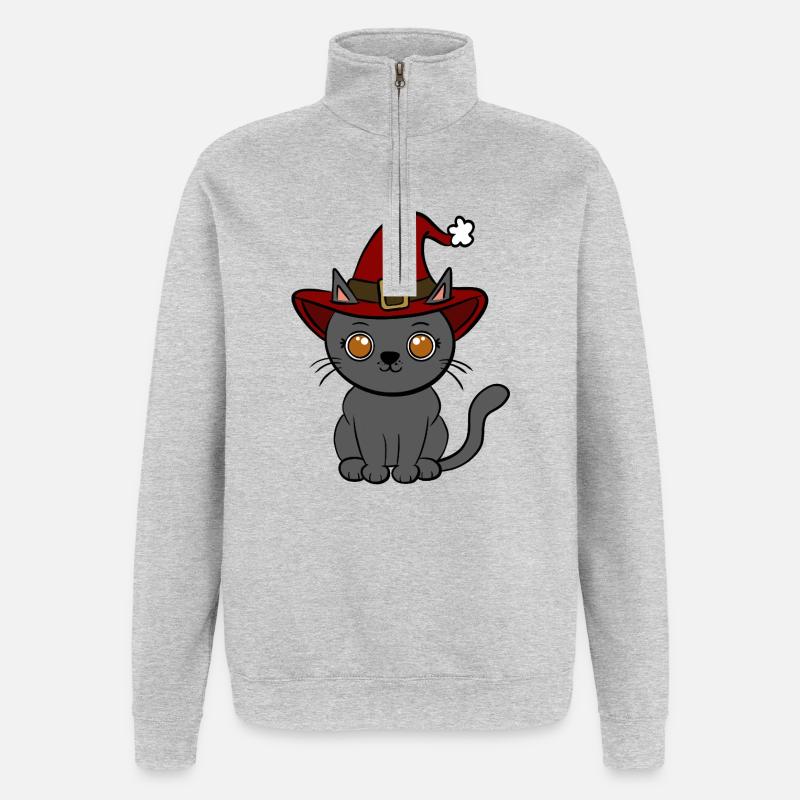 Noël chat - Sweat à zip 1/4 - gris chiné