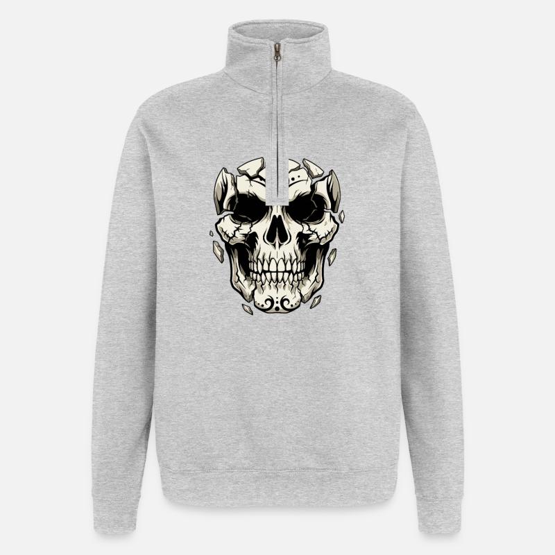 Crâne éclaté – Graphismes gothiques - Sweat à zip 1/4 - gris chiné