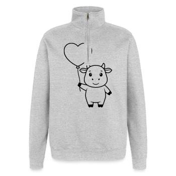 Süße Kuh Herz Ballon Liebe Outline - Quarter-Zip-Sweatshirt - Grau meliert - Vorne - AI Model Female 172 light (172cm) & AI Model Male 178 dark (178cm)